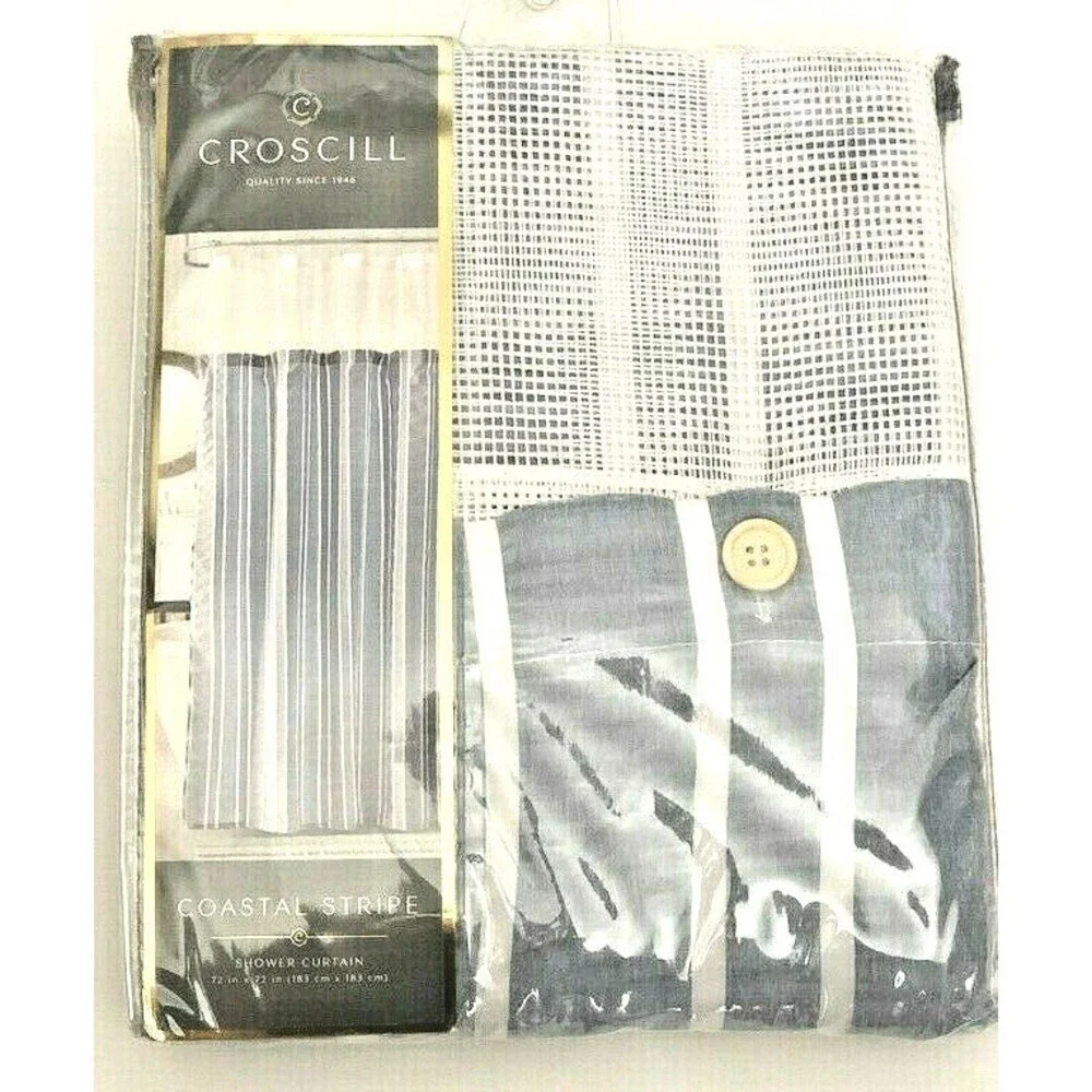 Croscill Coastal Stripe Cloth Blue Shower Curtain 72x72 Guestroom Bathroom Beach